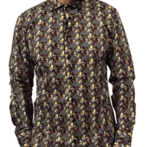 ΠΟΥΚΑΜΙΣΟ FLORAL ΜΑΥΡΟ ΜΠΕΖ ΜΠΟΡΤΟ SLIM FIT