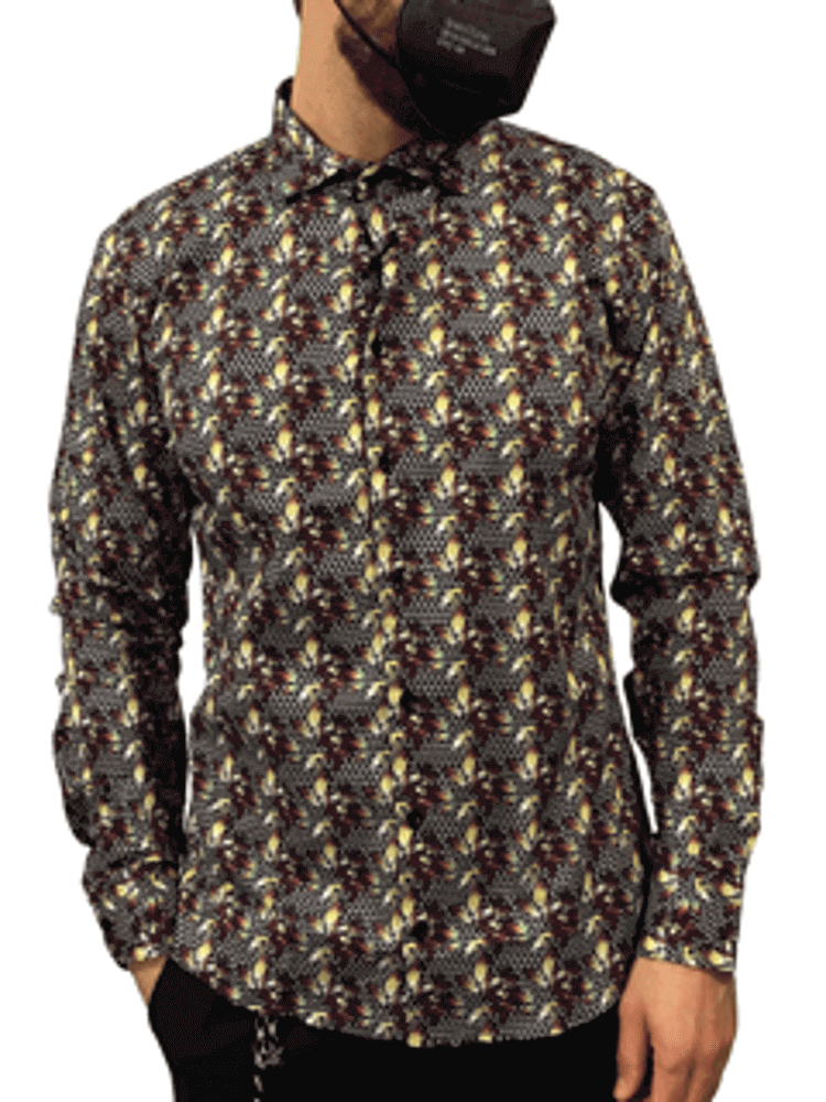 ΠΟΥΚΑΜΙΣΟ FLORAL ΜΑΥΡΟ ΜΠΕΖ ΜΠΟΡΤΟ SLIM FIT