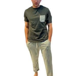 T-shirt Χακί Με Τσέπη Ριγέ Χακί