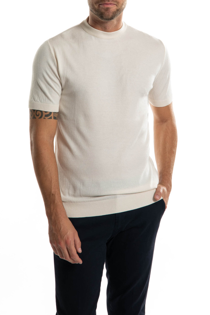 Maglia Girocollo Manica Corta Εκρού