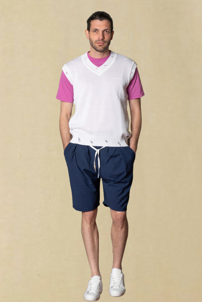 Μπλούζα Takeshy Kurosawa Smanicata Vneck Breaks Bianco