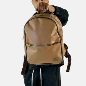 Eco Leather σακίδιο πλάτης με υφή Και ατσάλινο λογότυπο Καμελ