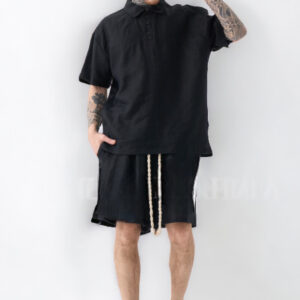 Μπλούζα Κοντομάνικη Λινη Oversized Μαύρη