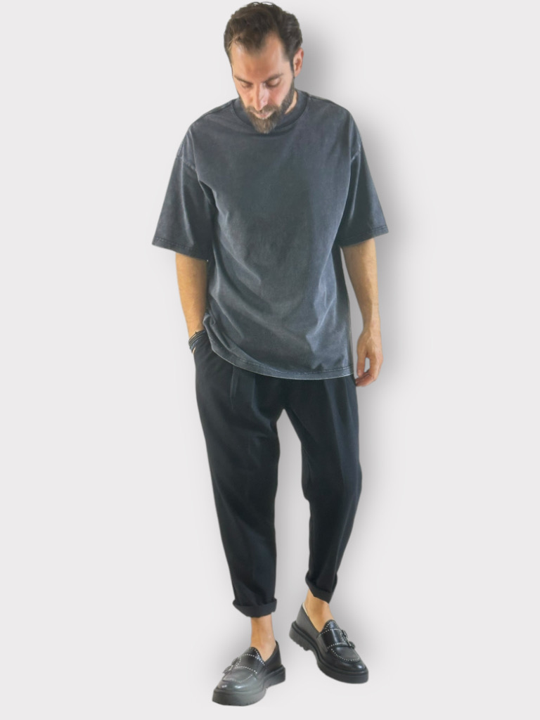Παντελόνι Straight fit Με Πιέτες Μαύρο