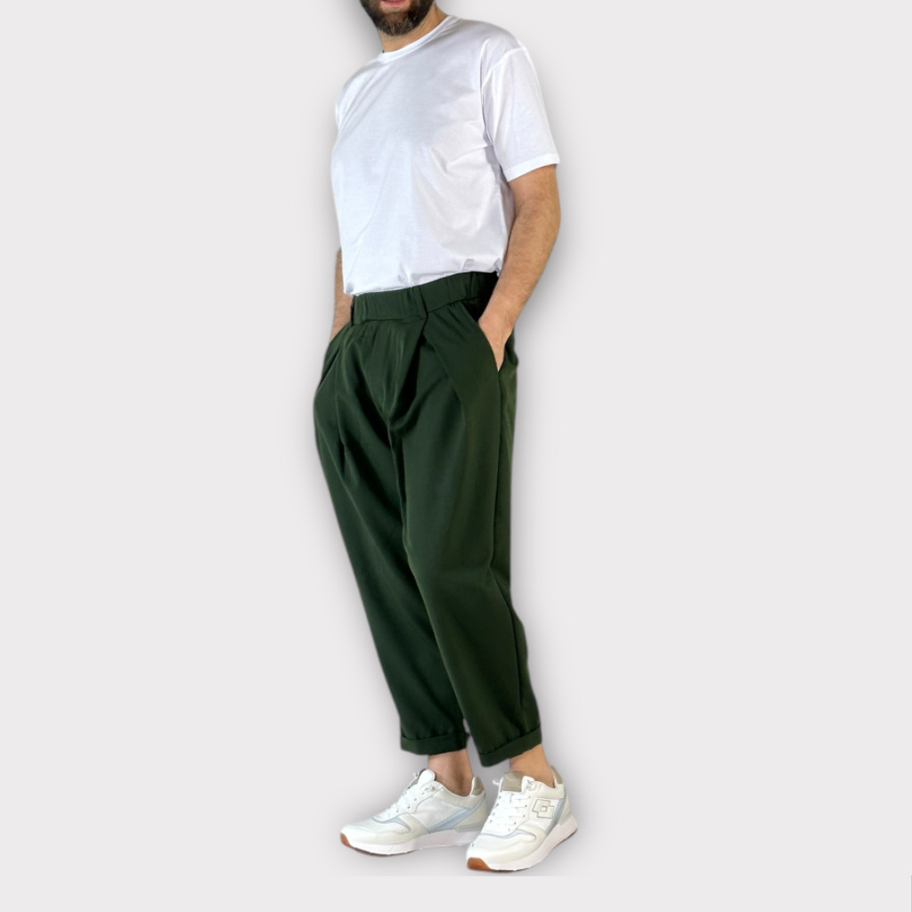 Παντελονι Με Μεση Jogger Και Πιετες Green