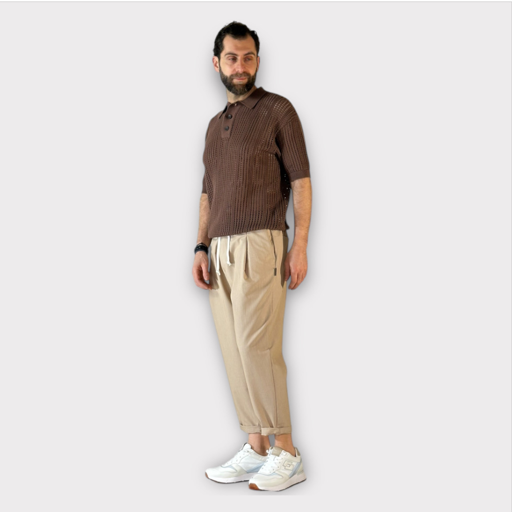Μπλούζα Πλεκτη Polo Με Δομή Υφάσματος Coffee