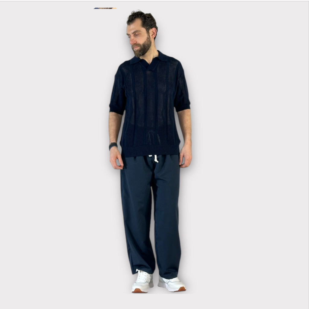 Μπλούζα Πλεκτη Polo Με Δομή Υφάσματος Blue 2