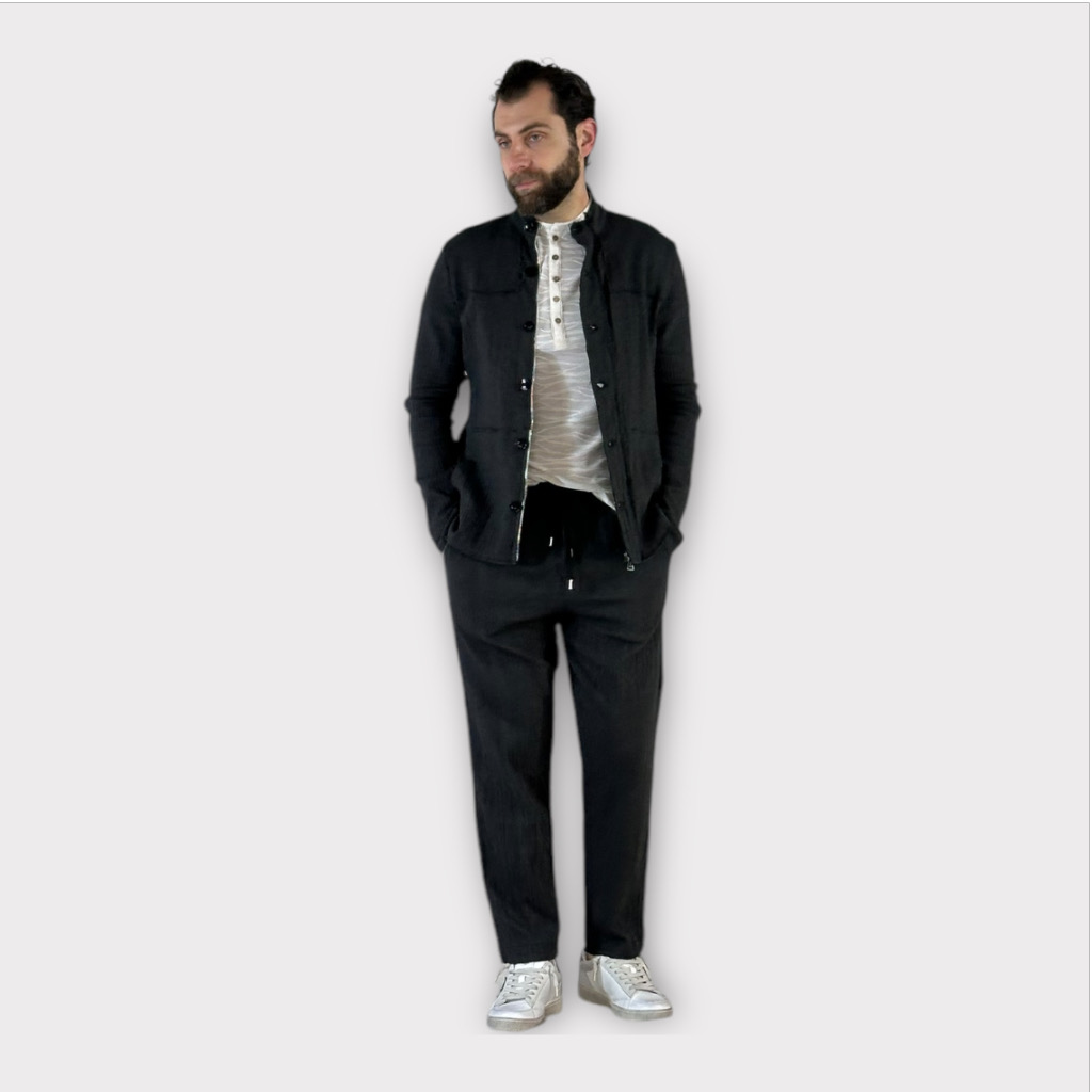 Παντελόνι Mix Cotton Lino Μαύρο