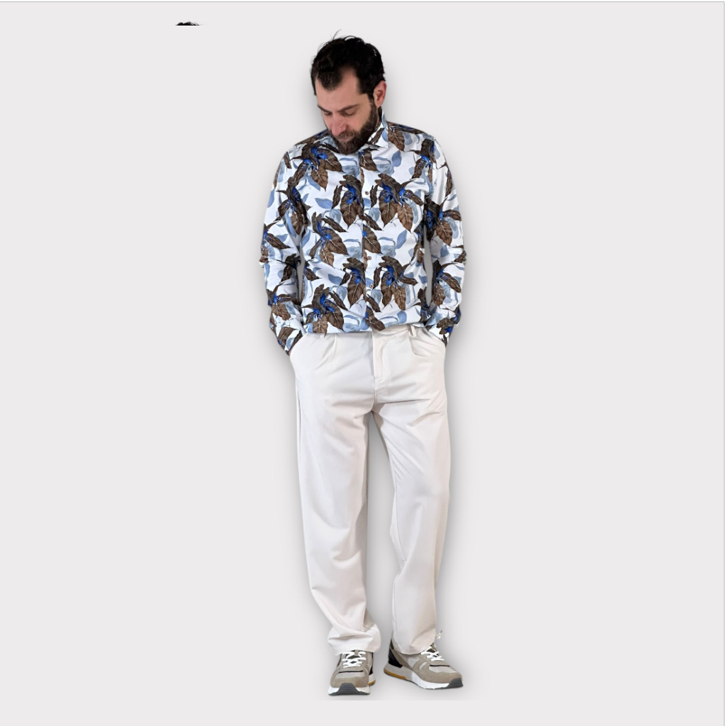 Παντελόνι Straight Fit Εκρου Με Λάστιχο Στη Μεση