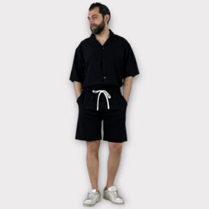 Πουκάμισο Κοντομάνικο Με Σχέδιο Ύφανσης Black