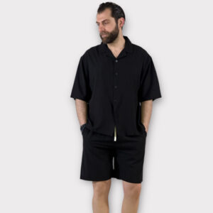 Πουκάμισο Κοντομάνικο Με Σχέδιο Ύφανσης Black