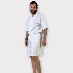 Πουκάμισο Κοντομάνικο Με Σχέδιο Ύφανσης White