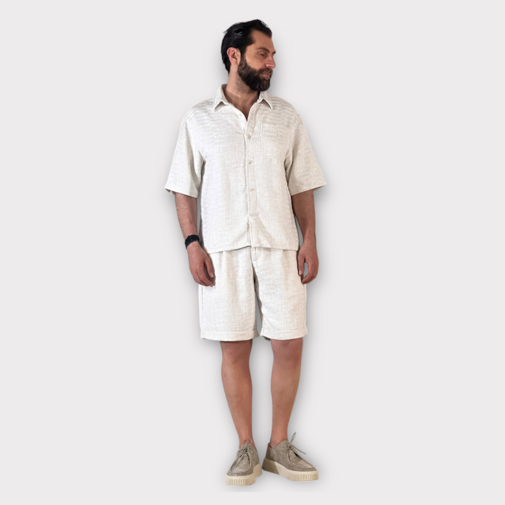 Πουκάμισο Κοντομάνικο Με Σχέδιο Ύφανσης Off White