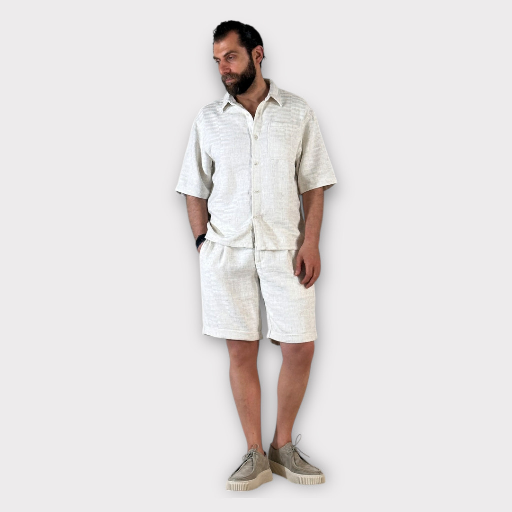 Πουκάμισο Κοντομάνικο Με Σχέδιο Ύφανσης Off White