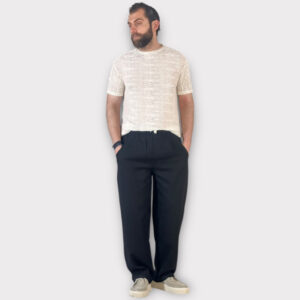 Παντελόνι Με Μεση Jogger Και Πιετα Easy Care Nero