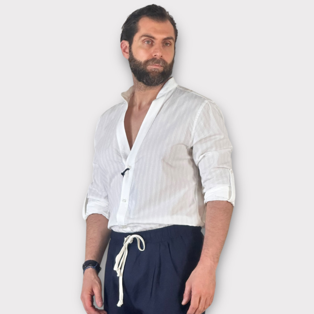 Πουκάμισο Karl Με Βαθυ V Λευκο Με Ριγες