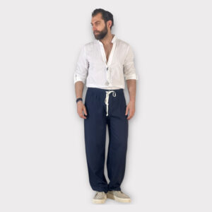 Παντελόνι Με Μεση Jogger Και Πιετα Easy Care Blue