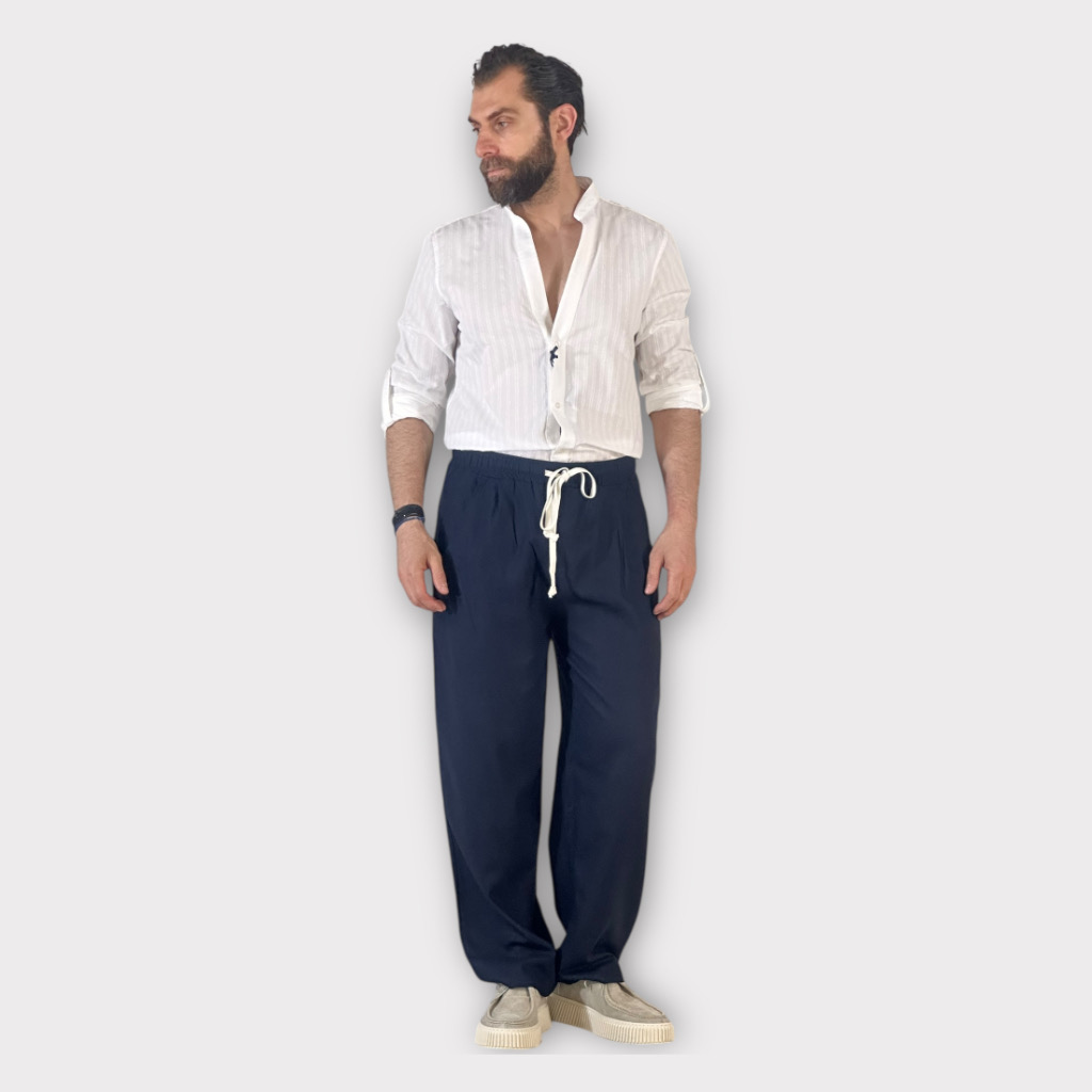 Παντελόνι Με Μεση Jogger Και Πιετα Easy Care Blue