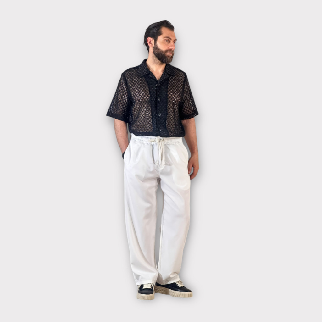 Παντελόνι Με Μεση Jogger Easy Care Με Πιετά Λευκο