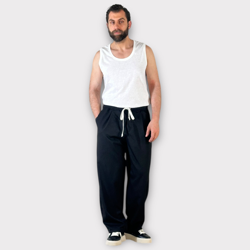 Παντελόνι Με Μεση Jogger Easy Care Με Πιετά Μαύρο