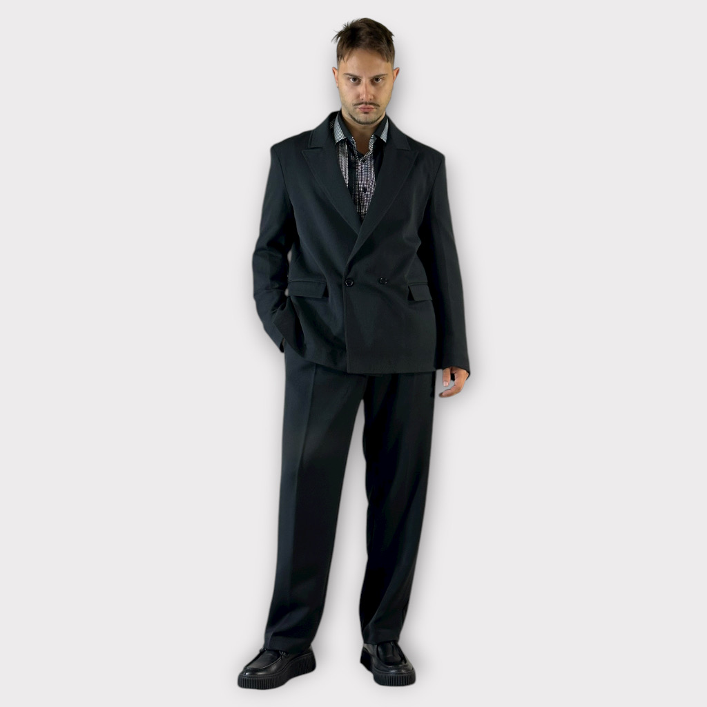 IMG 9588 Κοστούμι Oversized Με Σταυρωτο Κούμπωμα Nero