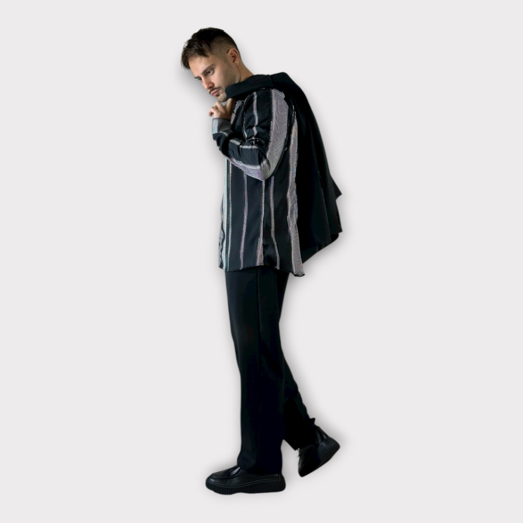 IMG 9594 Κοστούμι Oversized Με Σταυρωτο Κούμπωμα Nero