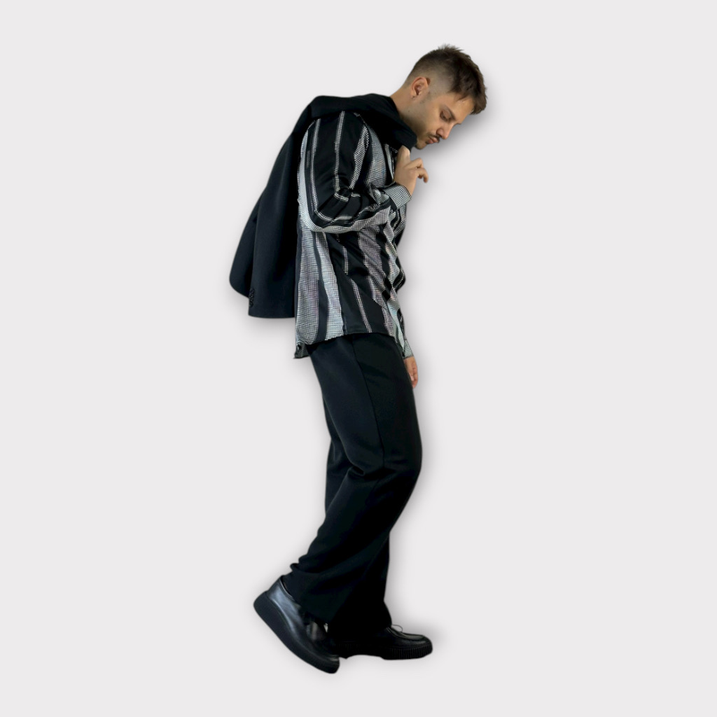 IMG 9596 Κοστούμι Oversized Με Σταυρωτο Κούμπωμα Nero