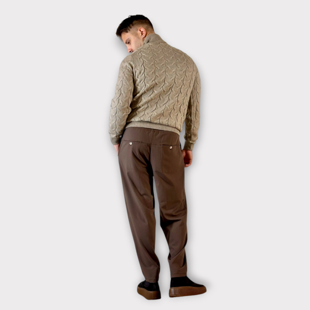 IMG 9757 Παντελόνι Με Μεση Jogger & Πιετες Cacao