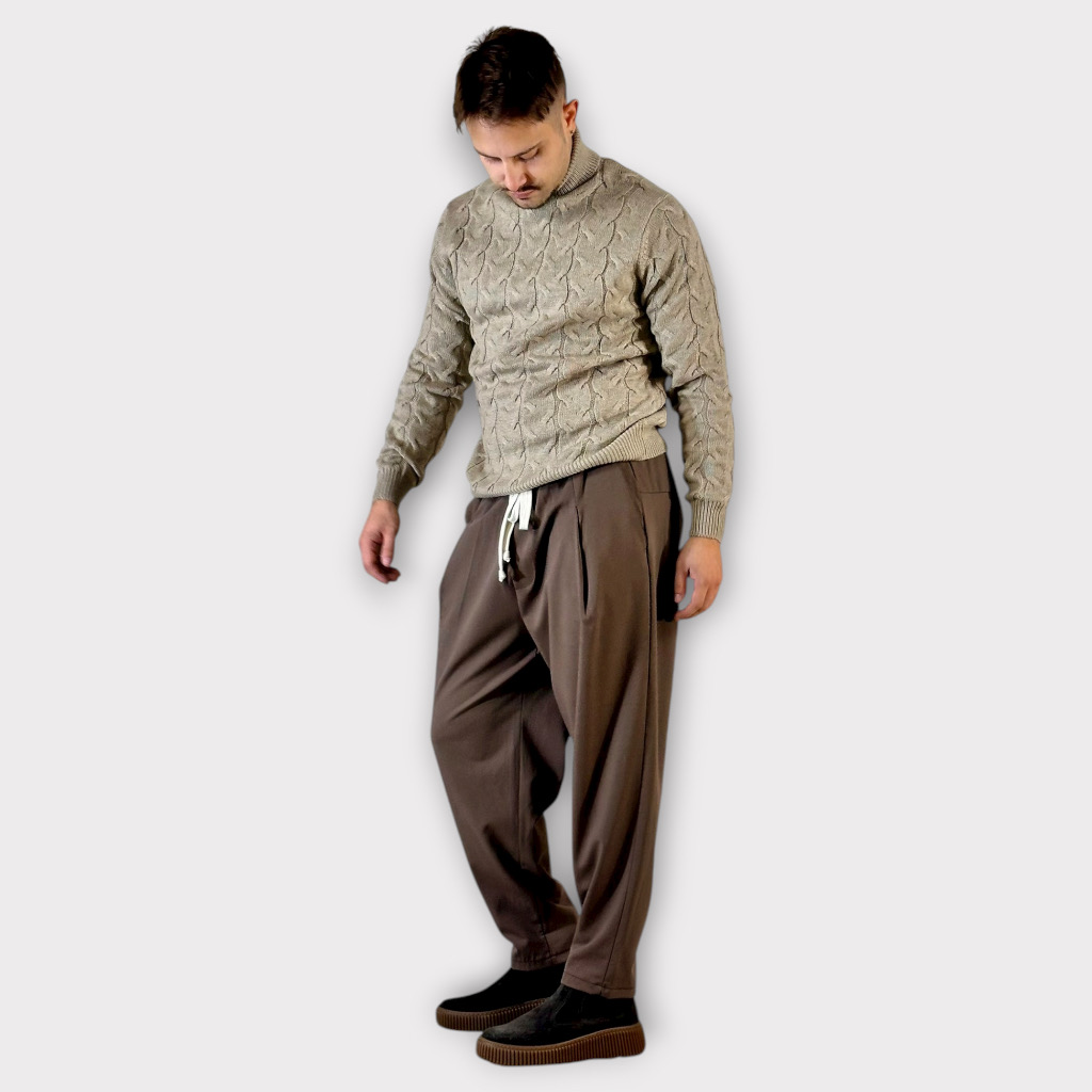 IMG 9759 Παντελόνι Με Μεση Jogger & Πιετες Cacao