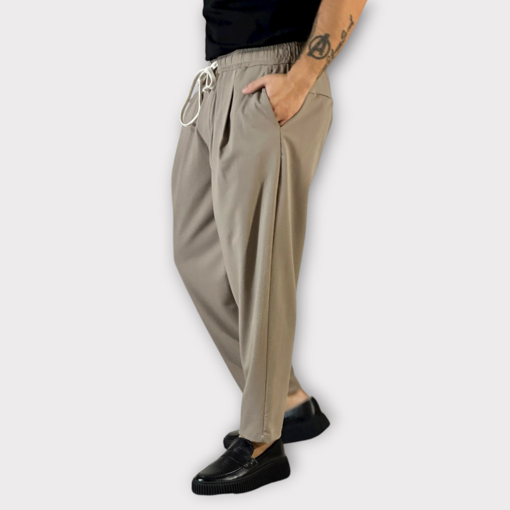 IMG 0252 Παντελόνι Με Μεση Jogger & Πιετες Μπεζ Σκούρο