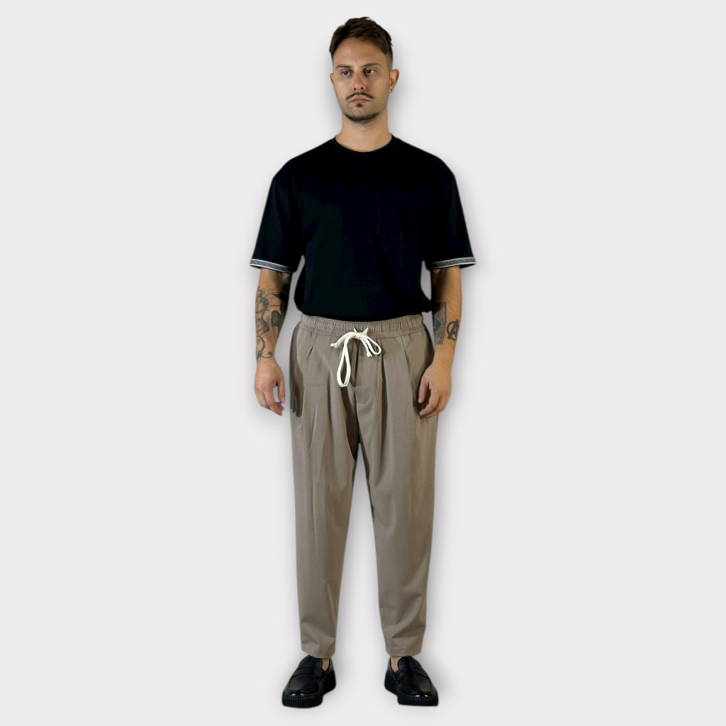 IMG 0253 Παντελόνι Με Μεση Jogger & Πιετες Μπεζ Σκούρο