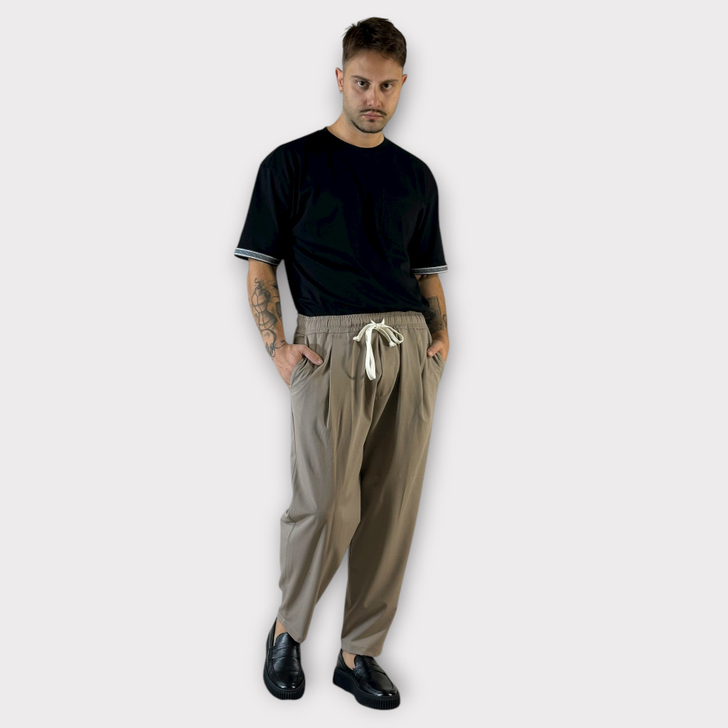 IMG 0258 Παντελόνι Με Μεση Jogger & Πιετες Μπεζ Σκούρο