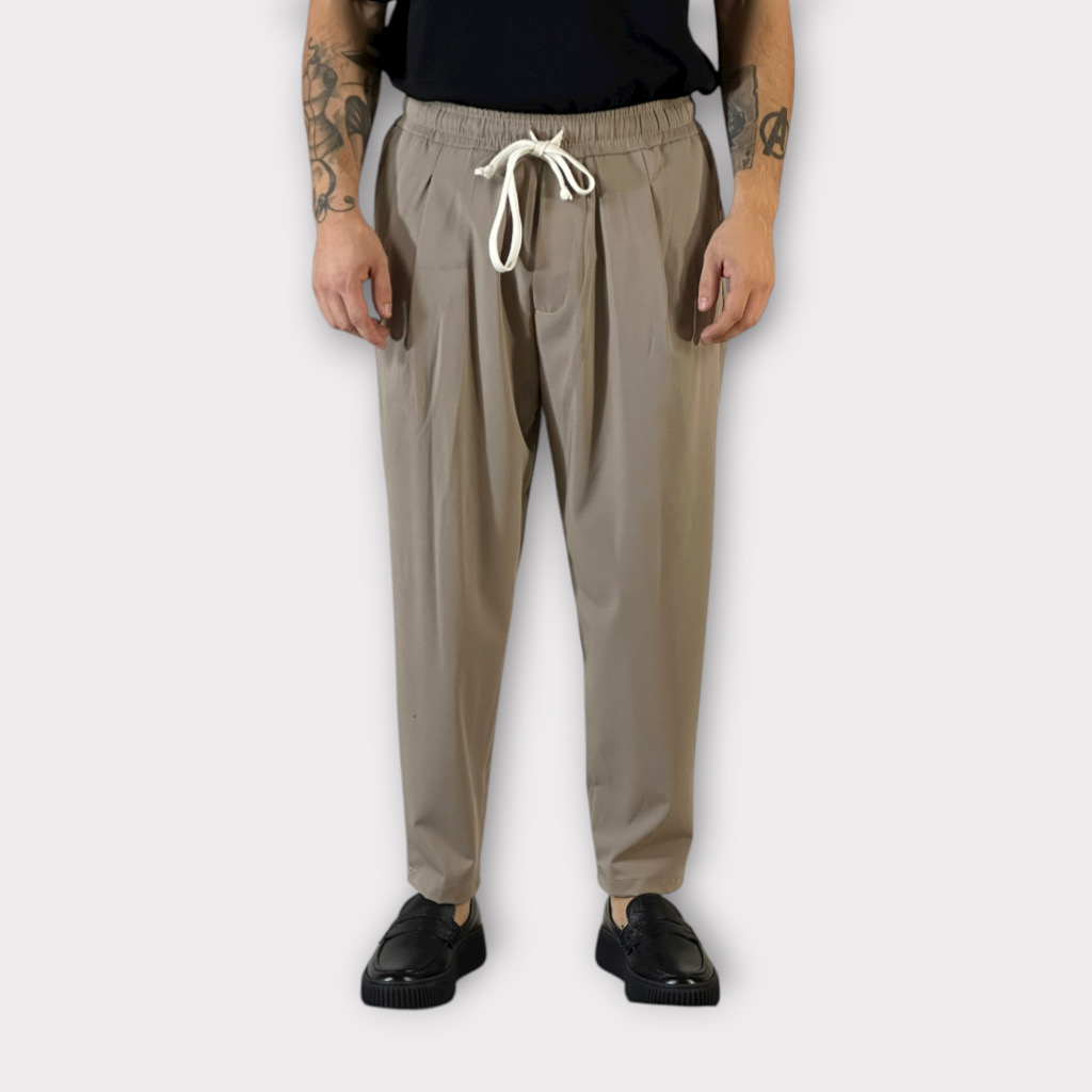 IMG 0260 Παντελόνι Με Μεση Jogger & Πιετες Μπεζ Σκούρο