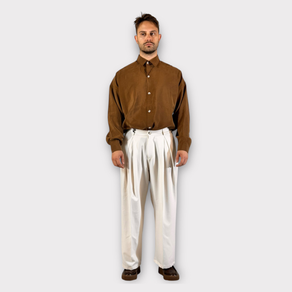 IMG 0679 Παντελόνι Wide Fit Με Πιέτες Panna
