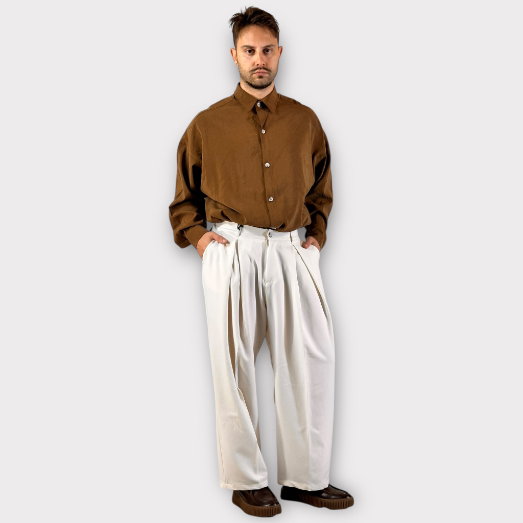 IMG 0681 Παντελόνι Wide Fit Με Πιέτες Panna