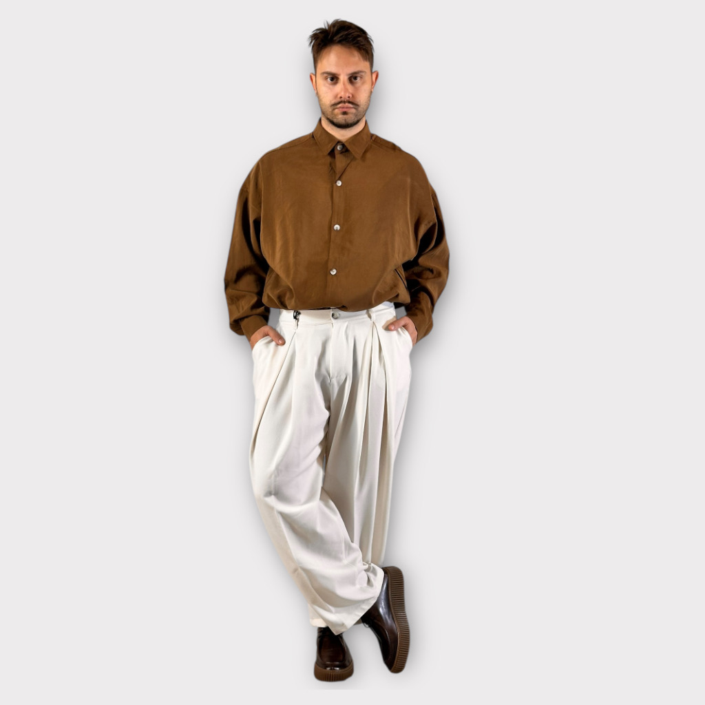 Παντελόνι Wide Fit Με Πιέτες Panna