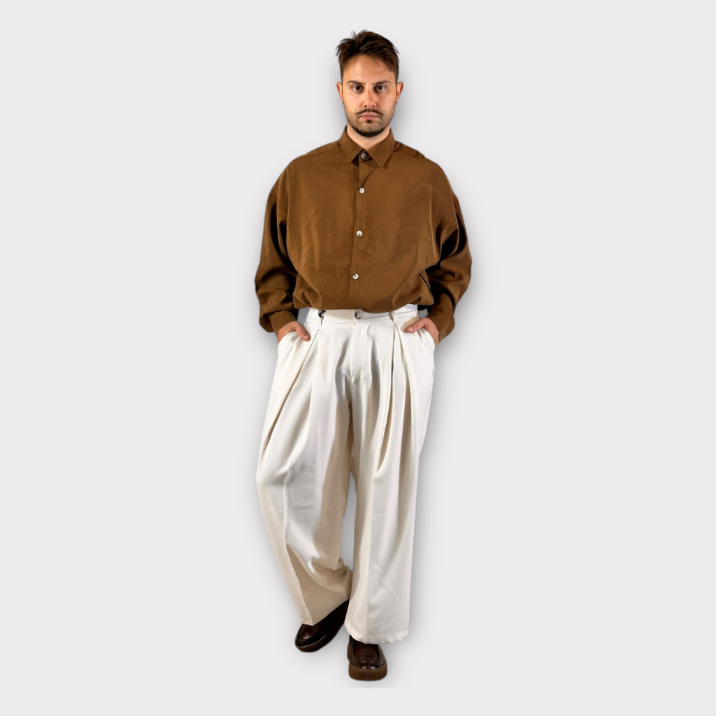 IMG 0683 Παντελόνι Wide Fit Με Πιέτες Panna