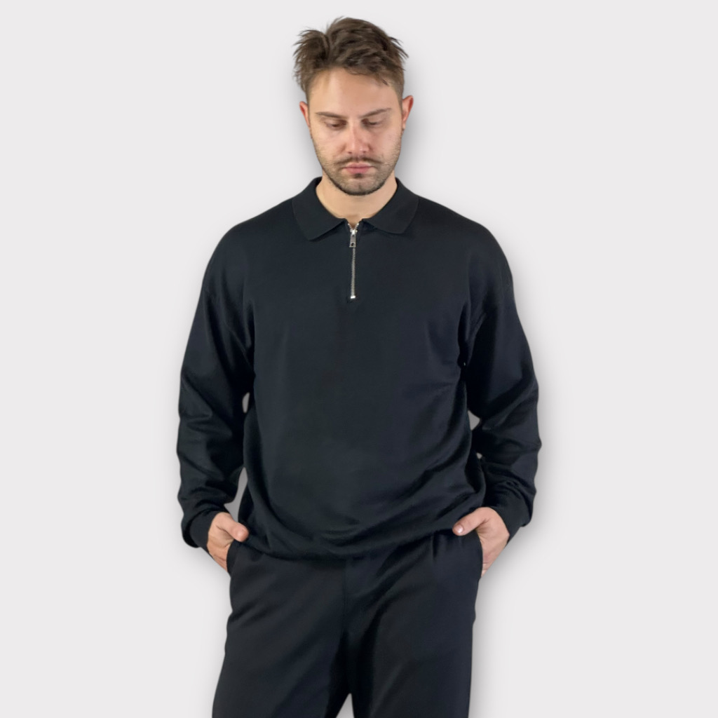 IMG 0718 Μπλούζα Polo Με Φερμουάρ Μαύρη