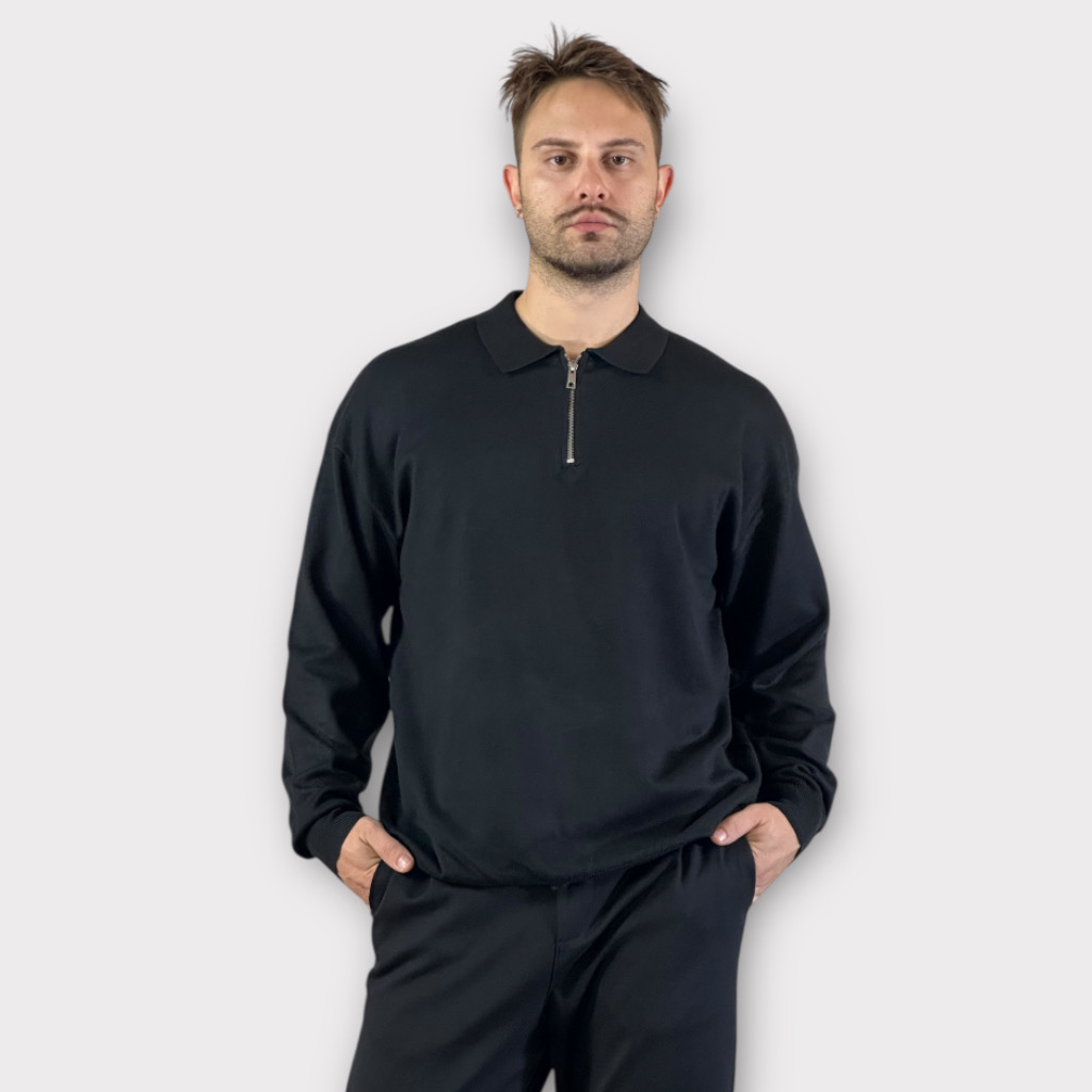 IMG 0719 Μπλούζα Polo Με Φερμουάρ Μαύρη