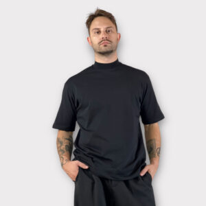 T-shirt Comfort fit Μαύρο Με Ψηλό Λαιμό