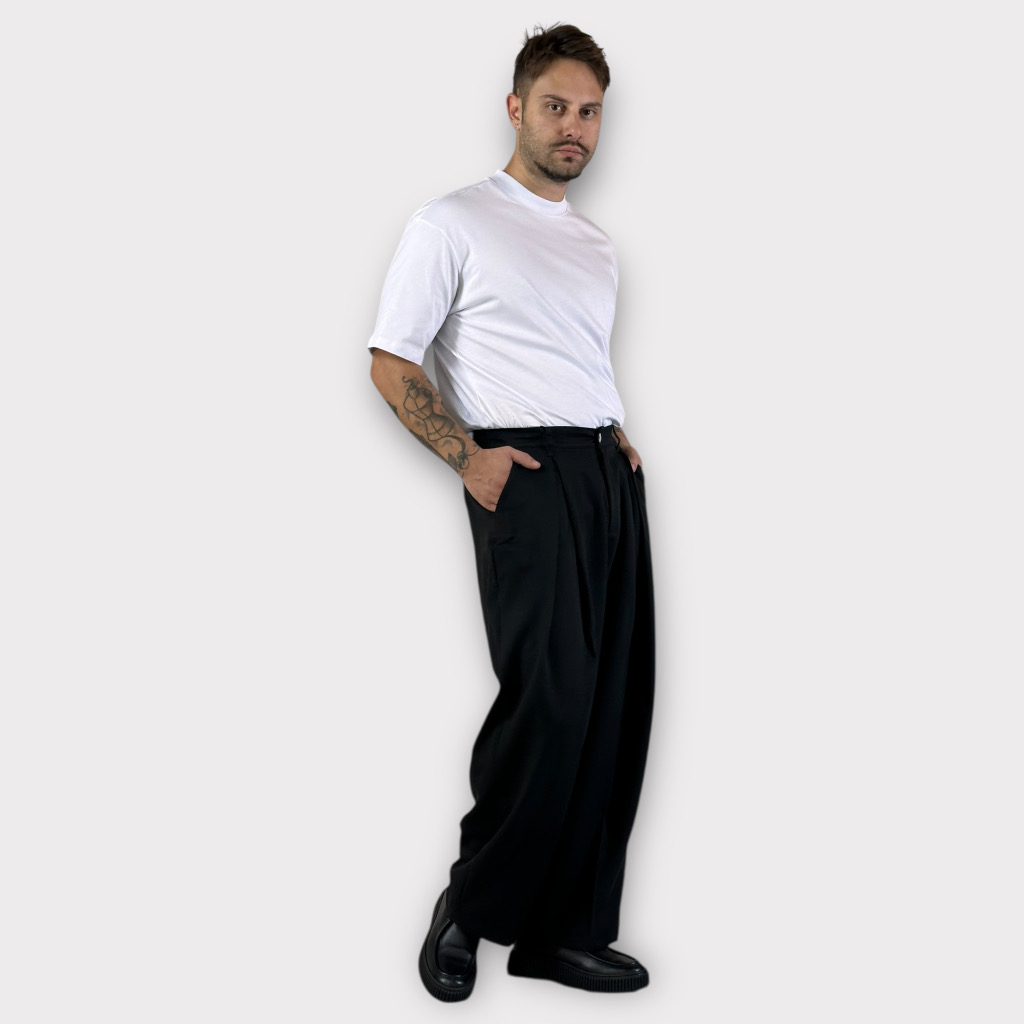 IMG 0834 Παντελόνι Wide Fit Με Πιέτες Μαύρο