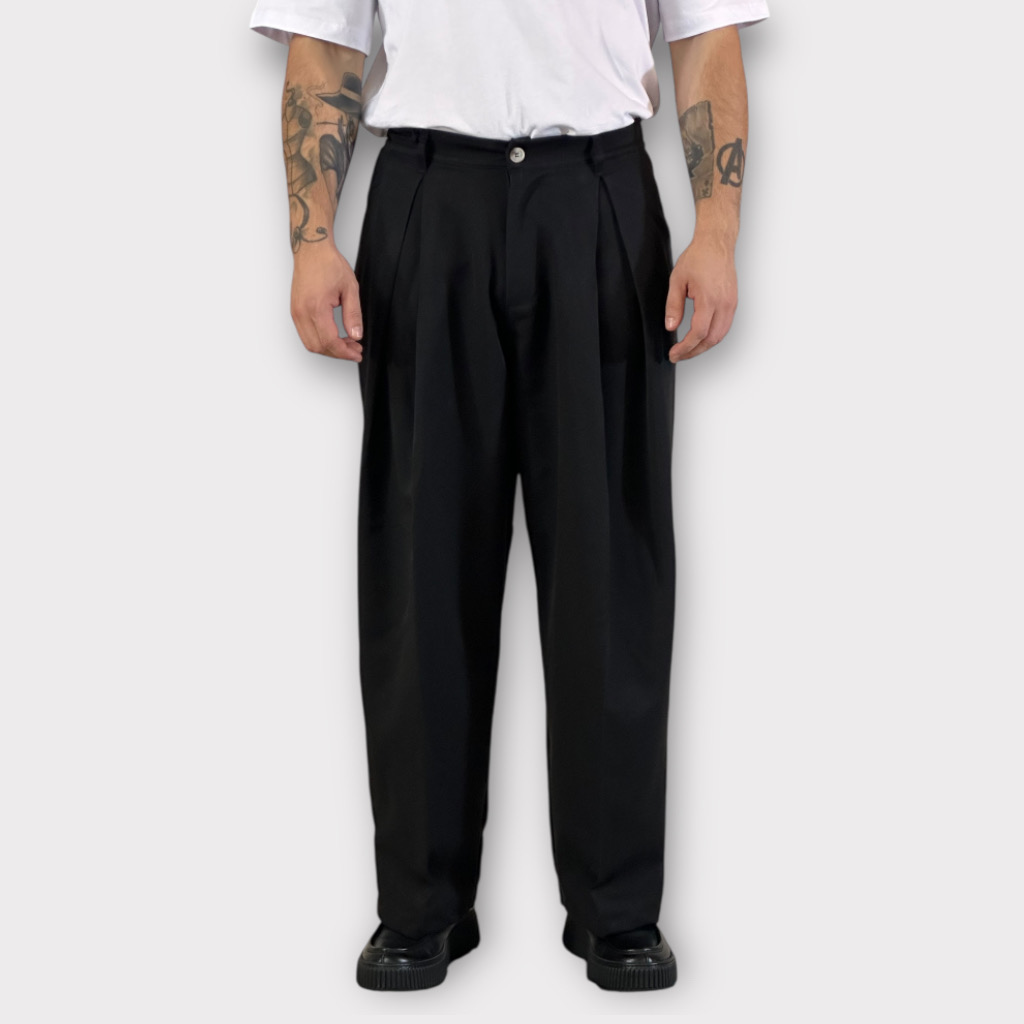 IMG 0836 Παντελόνι Wide Fit Με Πιέτες Μαύρο