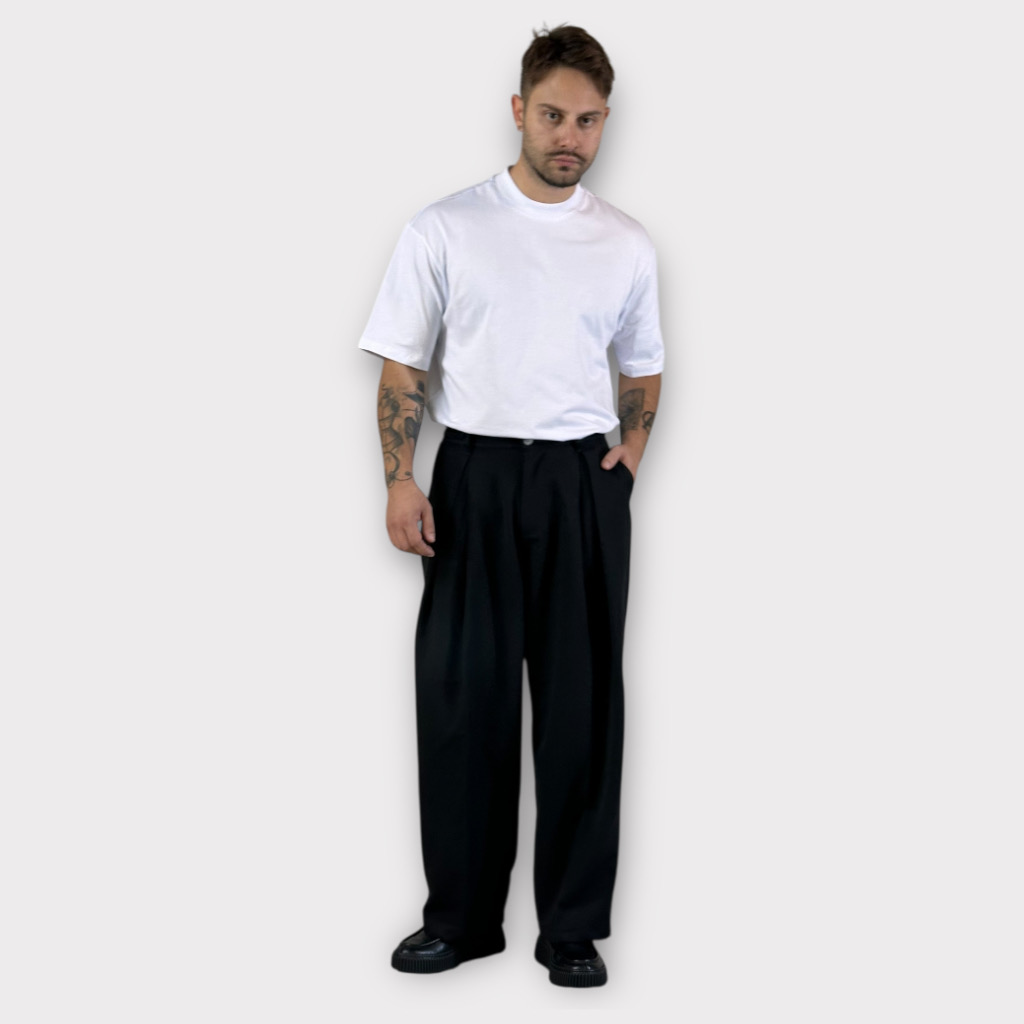IMG 0837 Παντελόνι Wide Fit Με Πιέτες Μαύρο