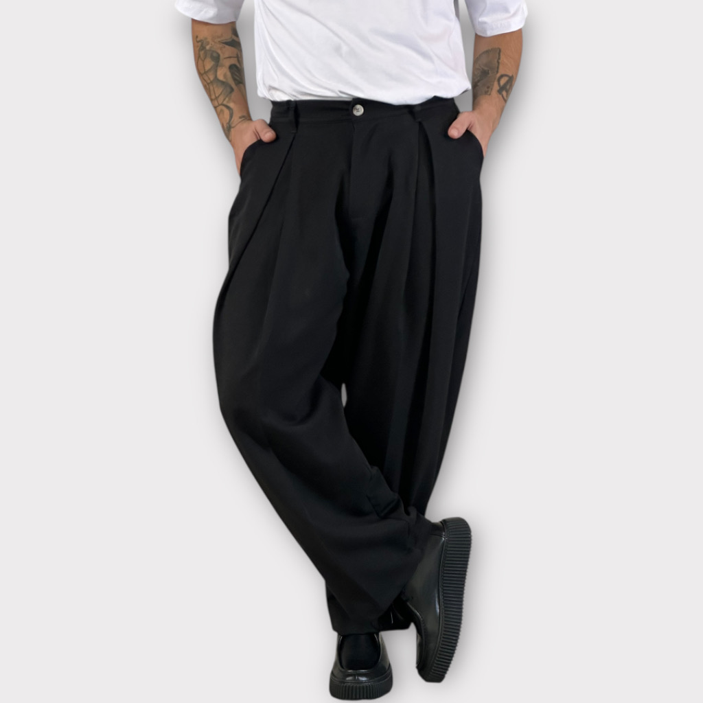 Παντελόνι Wide Fit Με Πιέτες Μαύρο