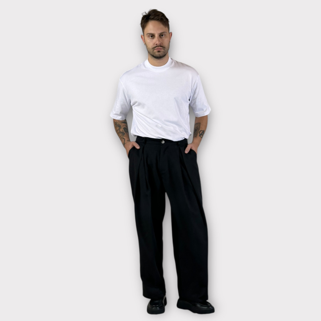 IMG 0839 Παντελόνι Wide Fit Με Πιέτες Μαύρο