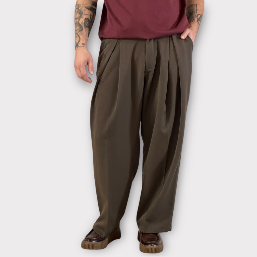 IMG 0905 Παντελόνι Wide Fit Με Πιέτες Cacao