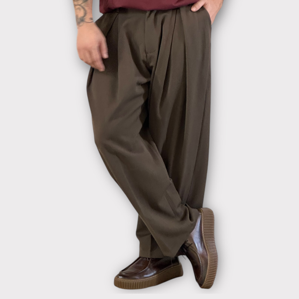 IMG 0906 Παντελόνι Wide Fit Με Πιέτες Cacao
