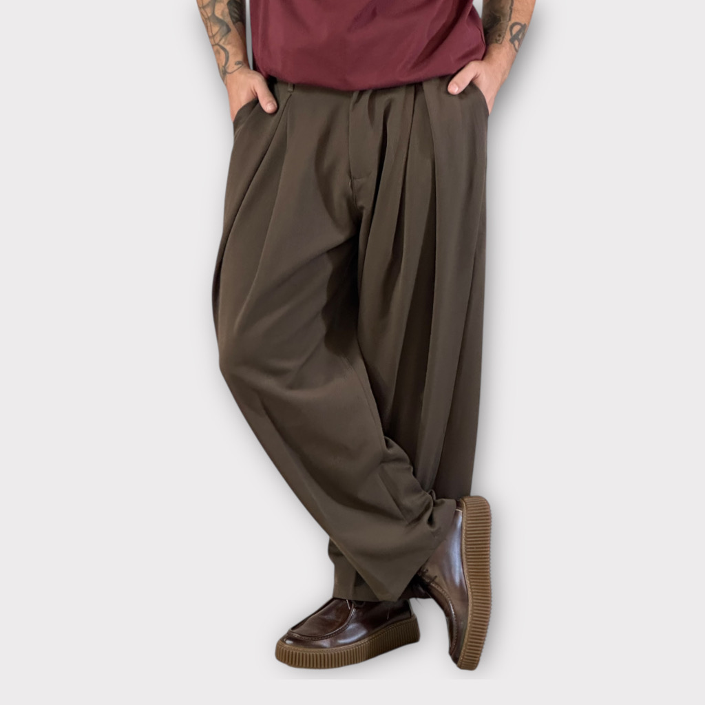 IMG 0907 Παντελόνι Wide Fit Με Πιέτες Cacao
