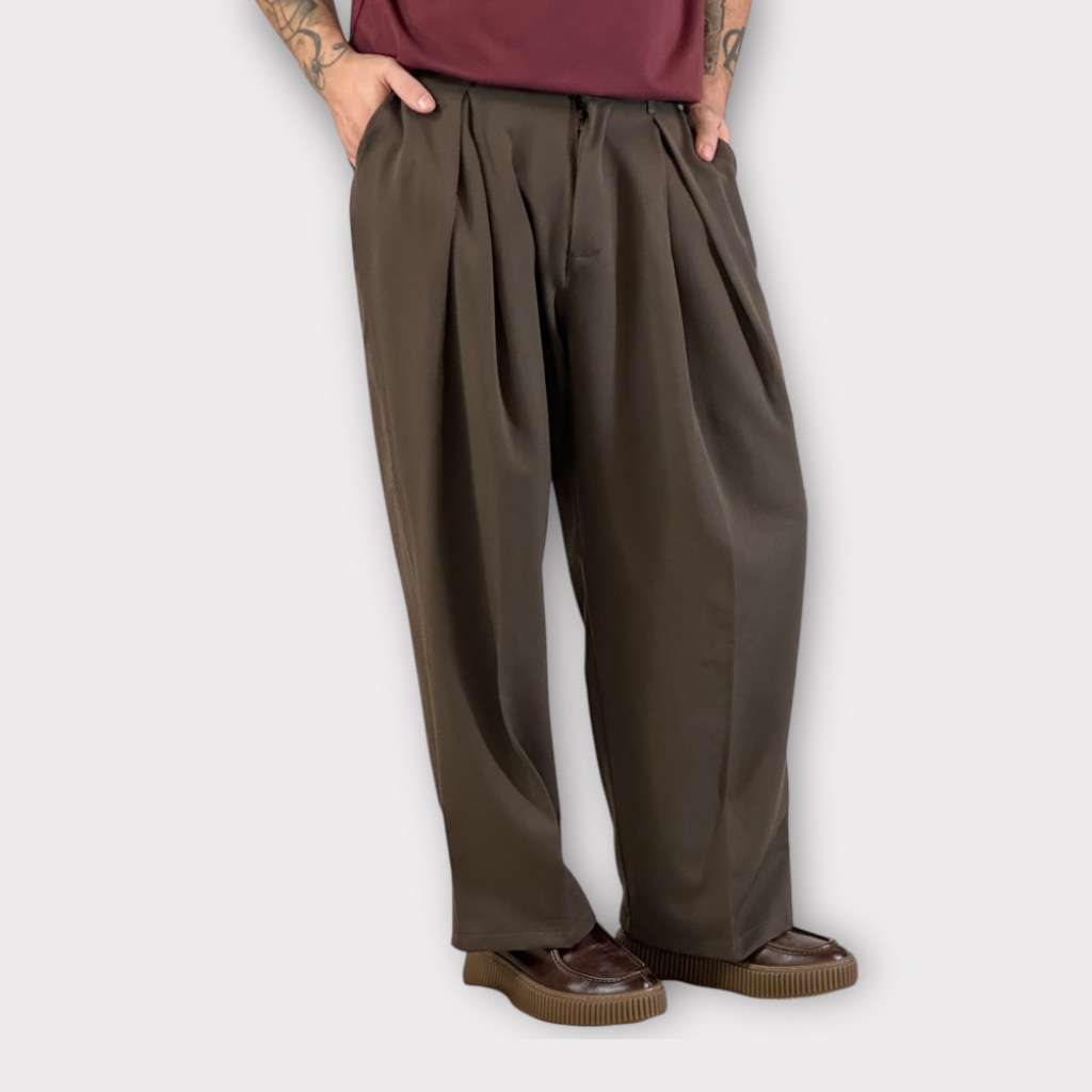 IMG 0908 Παντελόνι Wide Fit Με Πιέτες Cacao