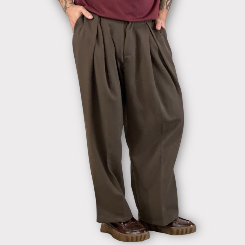 IMG 0909 Παντελόνι Wide Fit Με Πιέτες Cacao